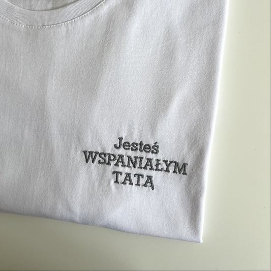 koszulka z haftem dla taty wlasny napis wspanialy tata