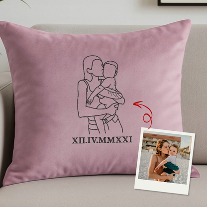 Poduszka z haftem ze zdjecia dla mamy