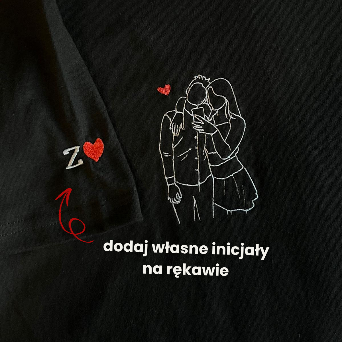 inicjaly na rekawie koszulki haft